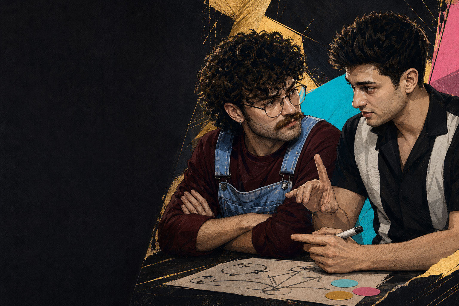 Editorial illustration for Drew and Barrett clash over the plan as Taylor’s exit and a FAP–vs–Icons decision tighten.