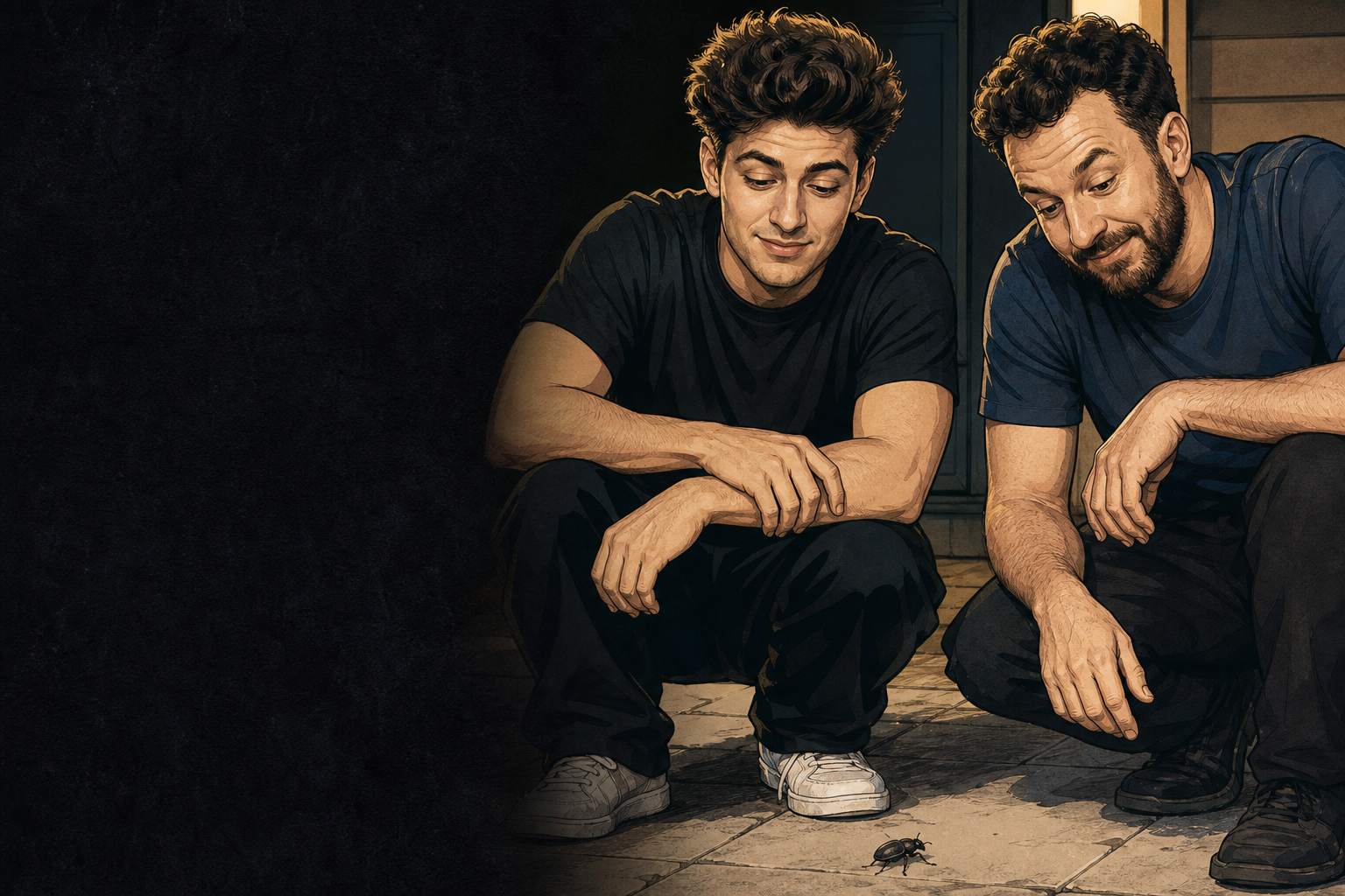 Editorial illustration for Drew and Rick Give a Beetle a Big House Welcome.