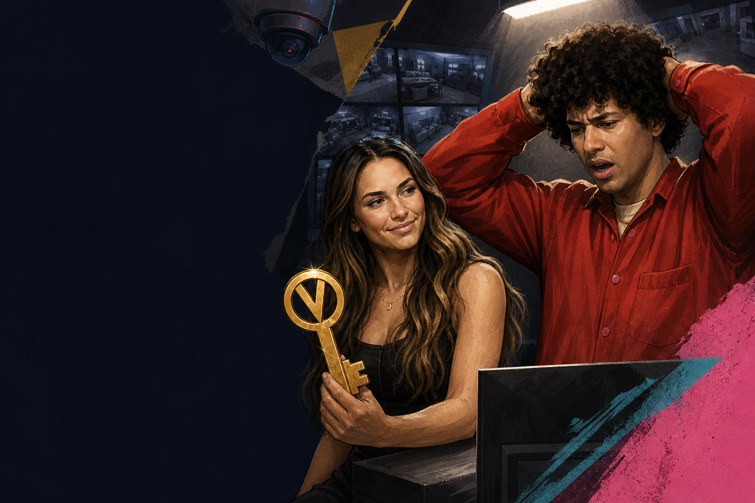Editorial illustration for Lyric uses veto on herself, leaving Jason as the replacement nominee.