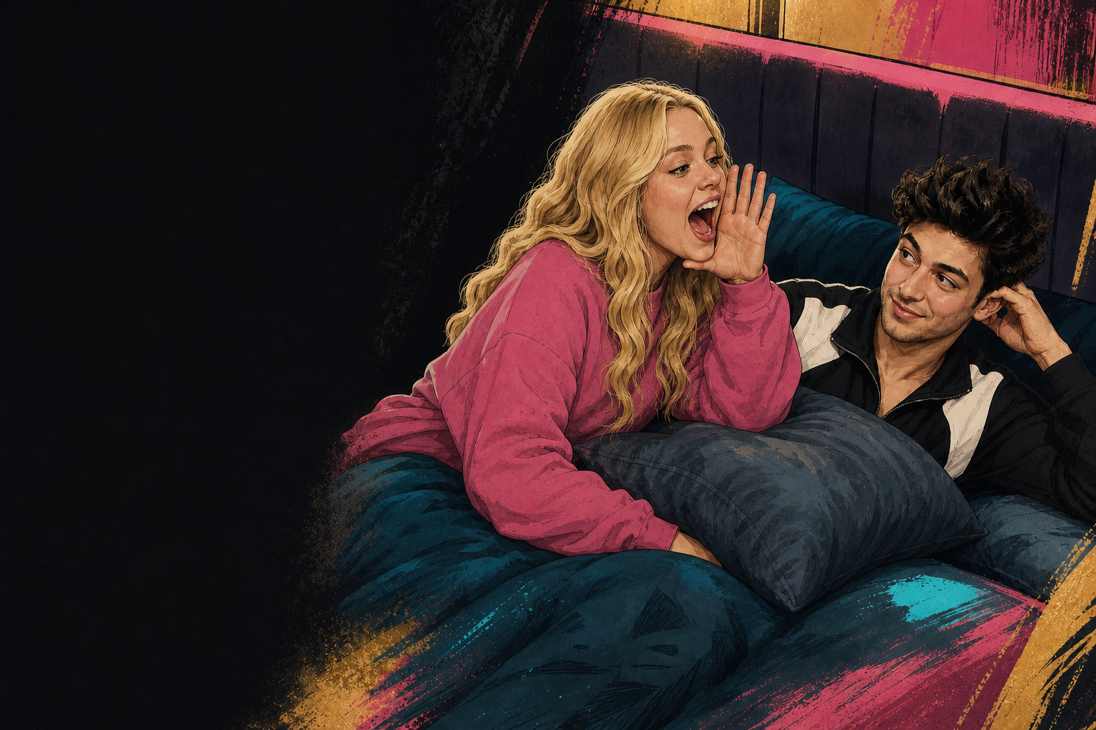 Editorial illustration for Melody and Drew’s late-night HOH comedy turns into a comfort cuddle.
