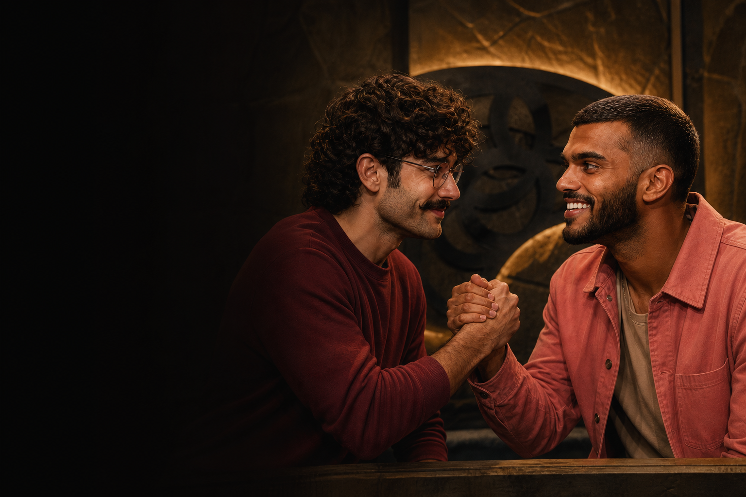 Editorial illustration for Barrett and Yash seal their alliance in the SR, hyped for tonight.