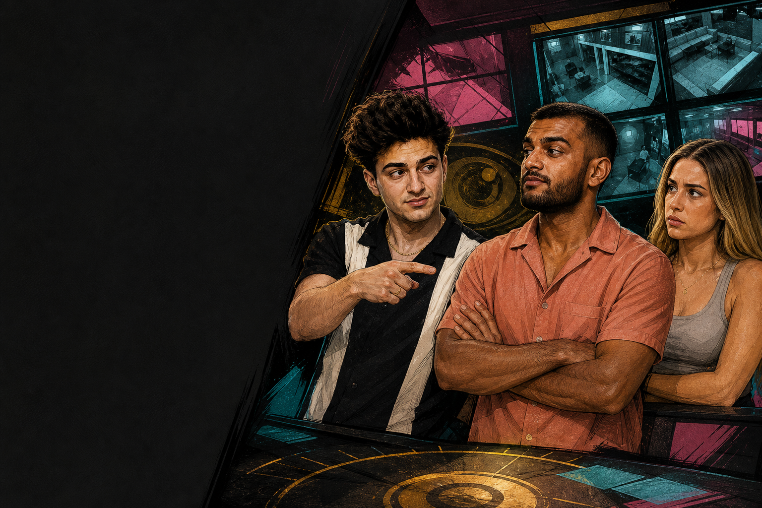 Editorial illustration for Yash takes himself off the block; Drew swaps in Devens.