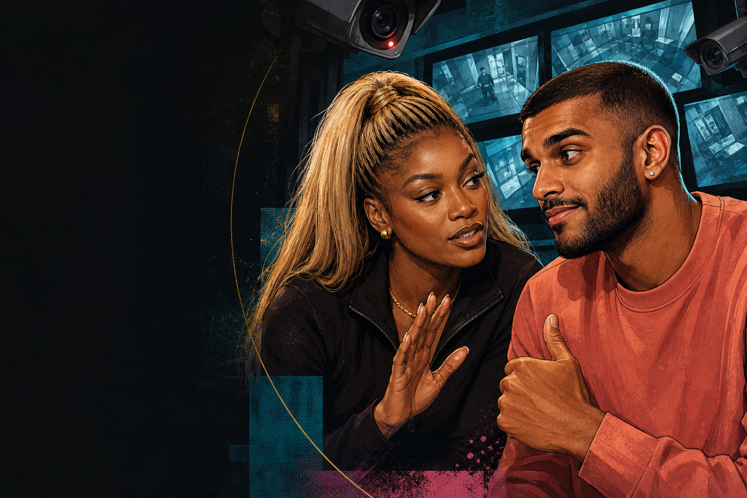 Editorial illustration for Taylor and Yash lock in the plan: keep noms the same and keep it quiet.