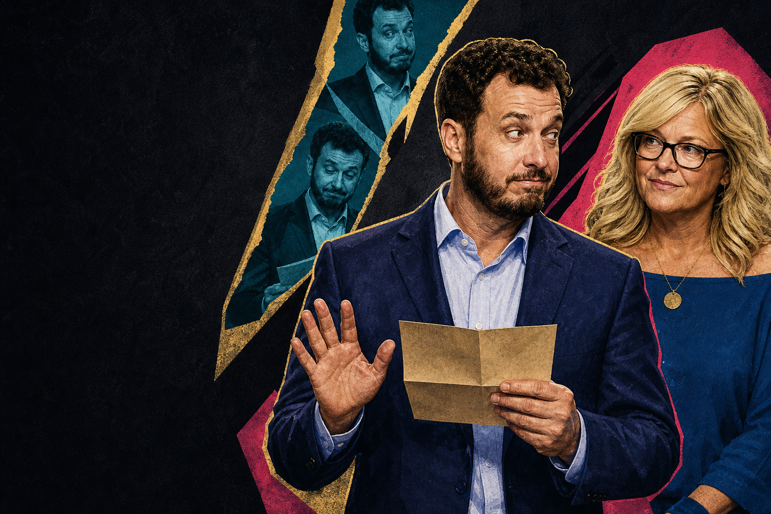 Editorial illustration for Rick Devens refuses to read his HOH letter aloud, keeps it private with Angela.