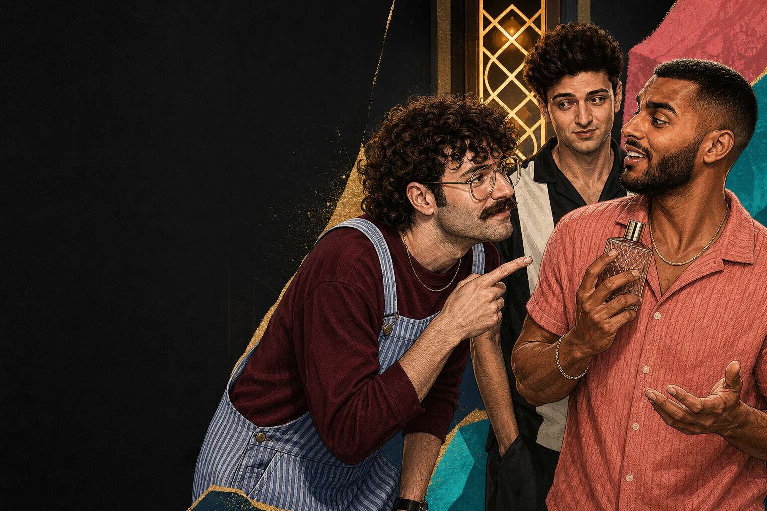 Editorial illustration for Barrett cracks up the SR by asking Yash what cologne he’s wearing.