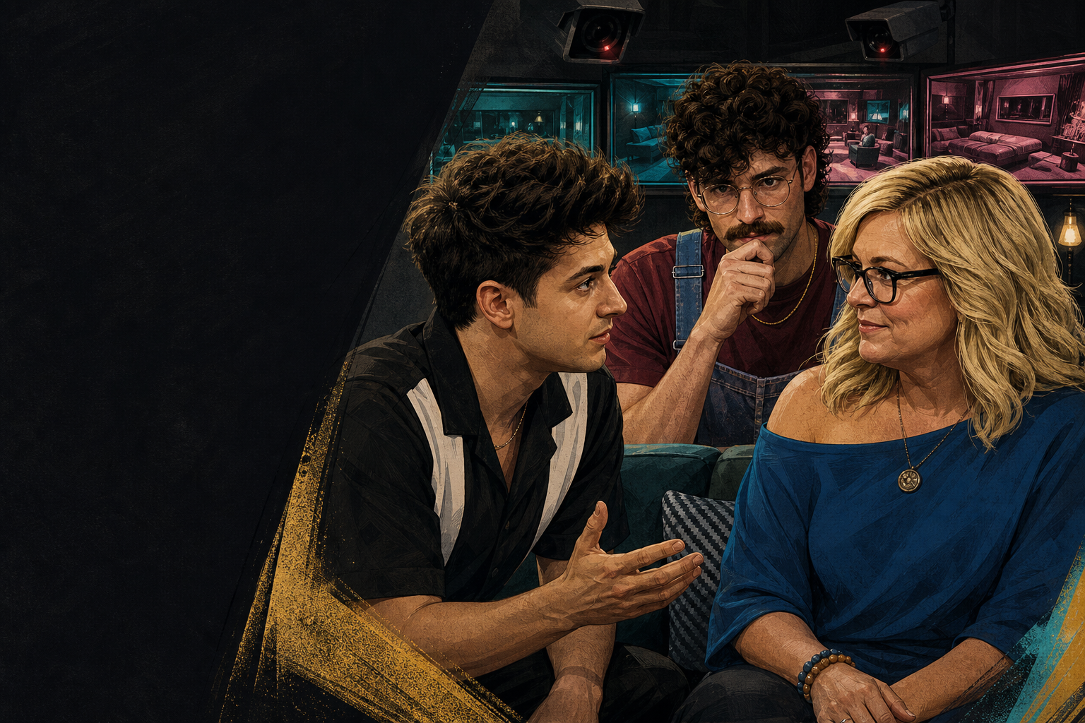 Editorial illustration for Drew presses Angela for assurance that Barrett won’t be the one leaving.