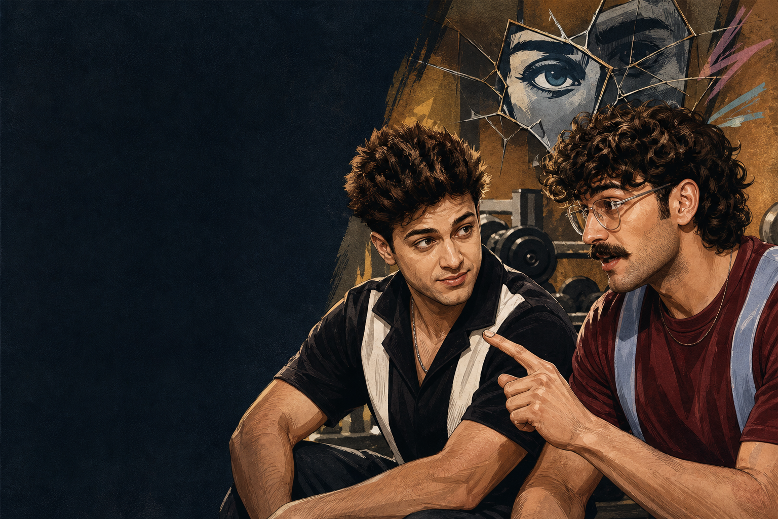 Editorial illustration for Barrett and Drew argue Dee’s brains—and joke about the ‘Forehead’ alliance as the friendsh.