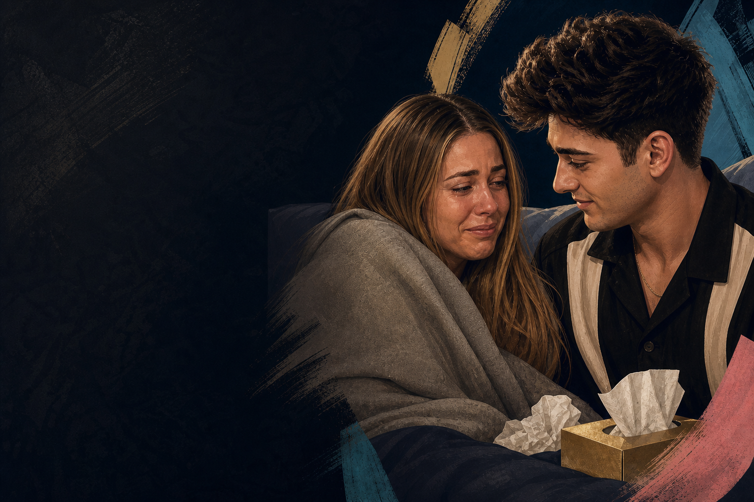 Editorial illustration for Dee and Drew get candid in the final stretch: crying, comfort, and a ‘what’s wrong with De.