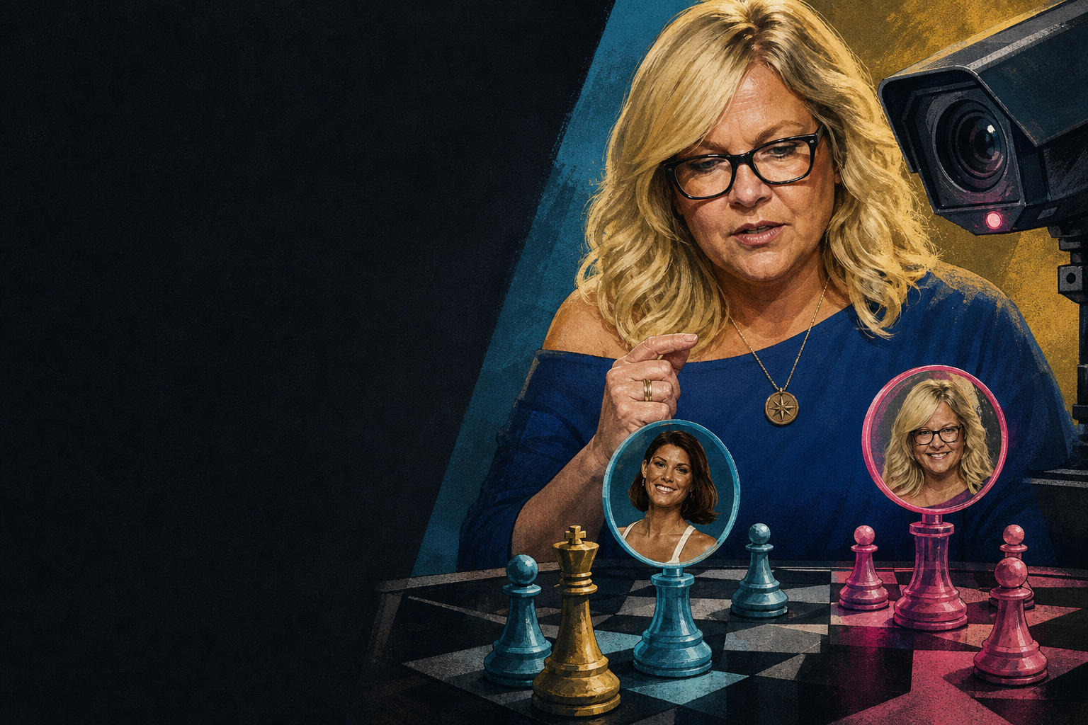 Editorial illustration for Angela talks out her renom plan in HOH and decides she won’t put Haley up.