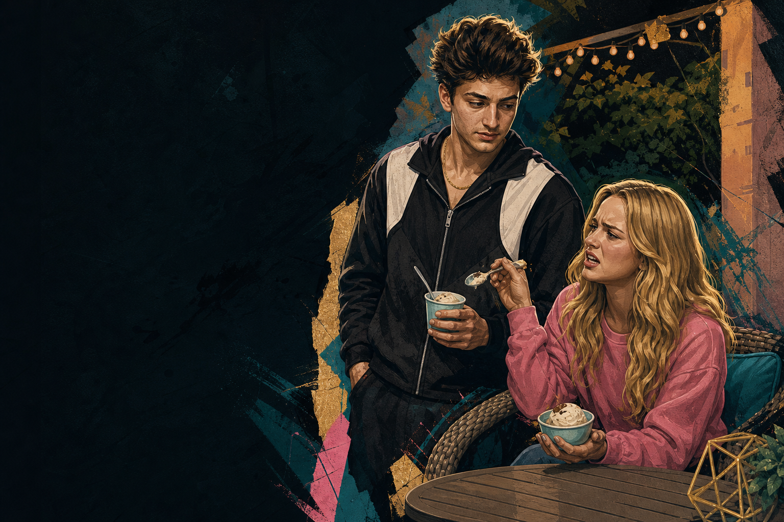 Editorial illustration for Melody sinks into her nomination stress while Drew tries to keep it light.
