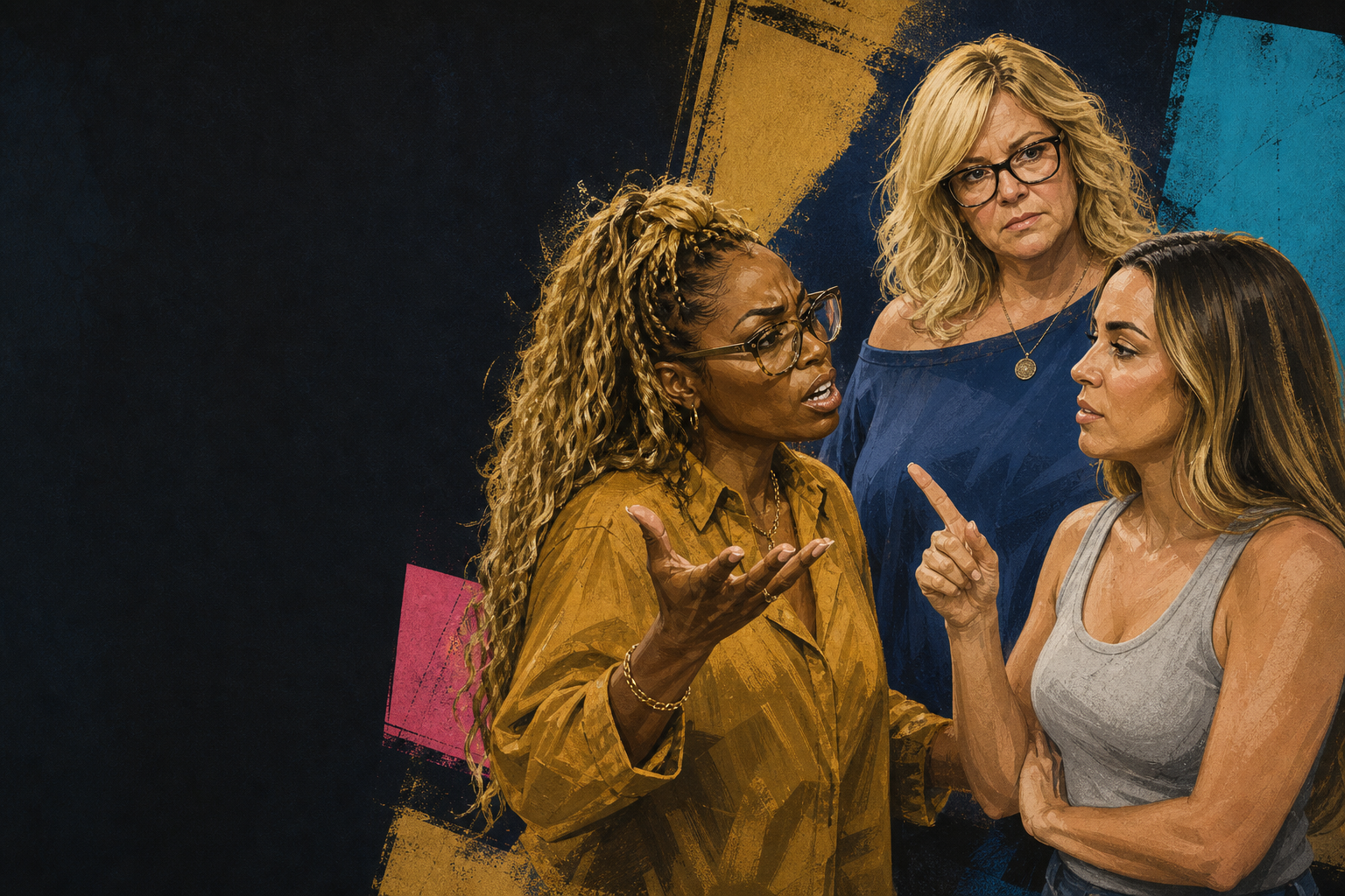 Editorial illustration for LaTrice tells Dee she’s going for the veto alone—then Dee pushes her to talk to Angela.