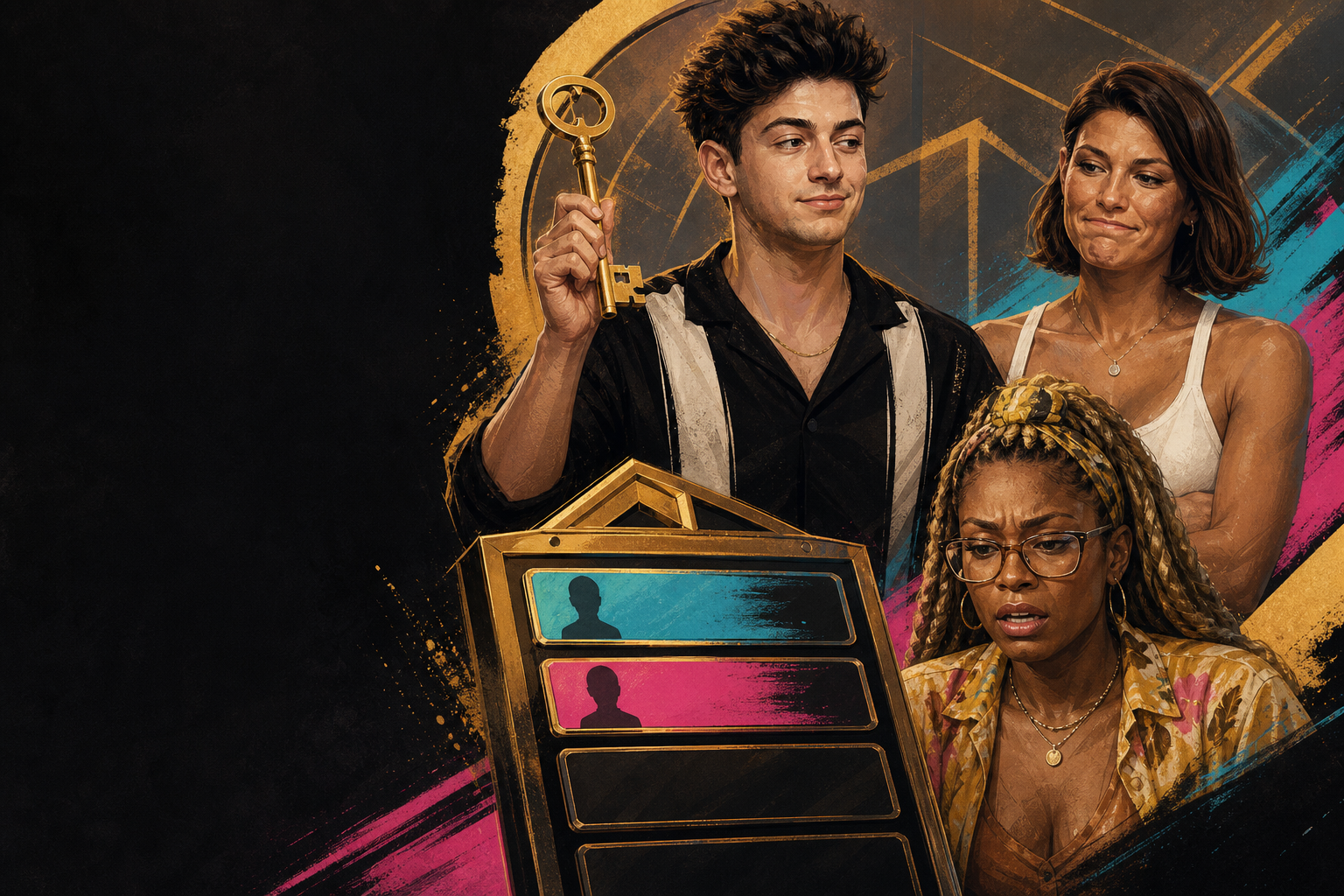 Editorial illustration for With the feeds back early, Drew is HOH and LaTrice is on the block after Haley’s exit.