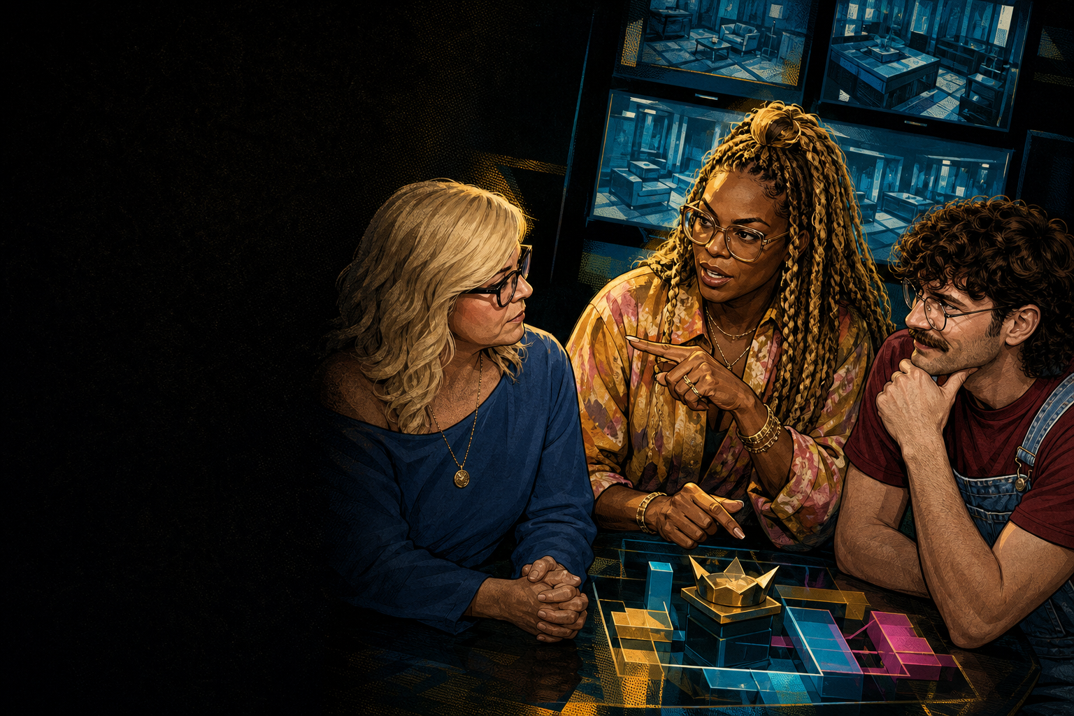 Editorial illustration for LaTrice flags Angela as dangerous while recalibrating Barrett’s “second seat” role.