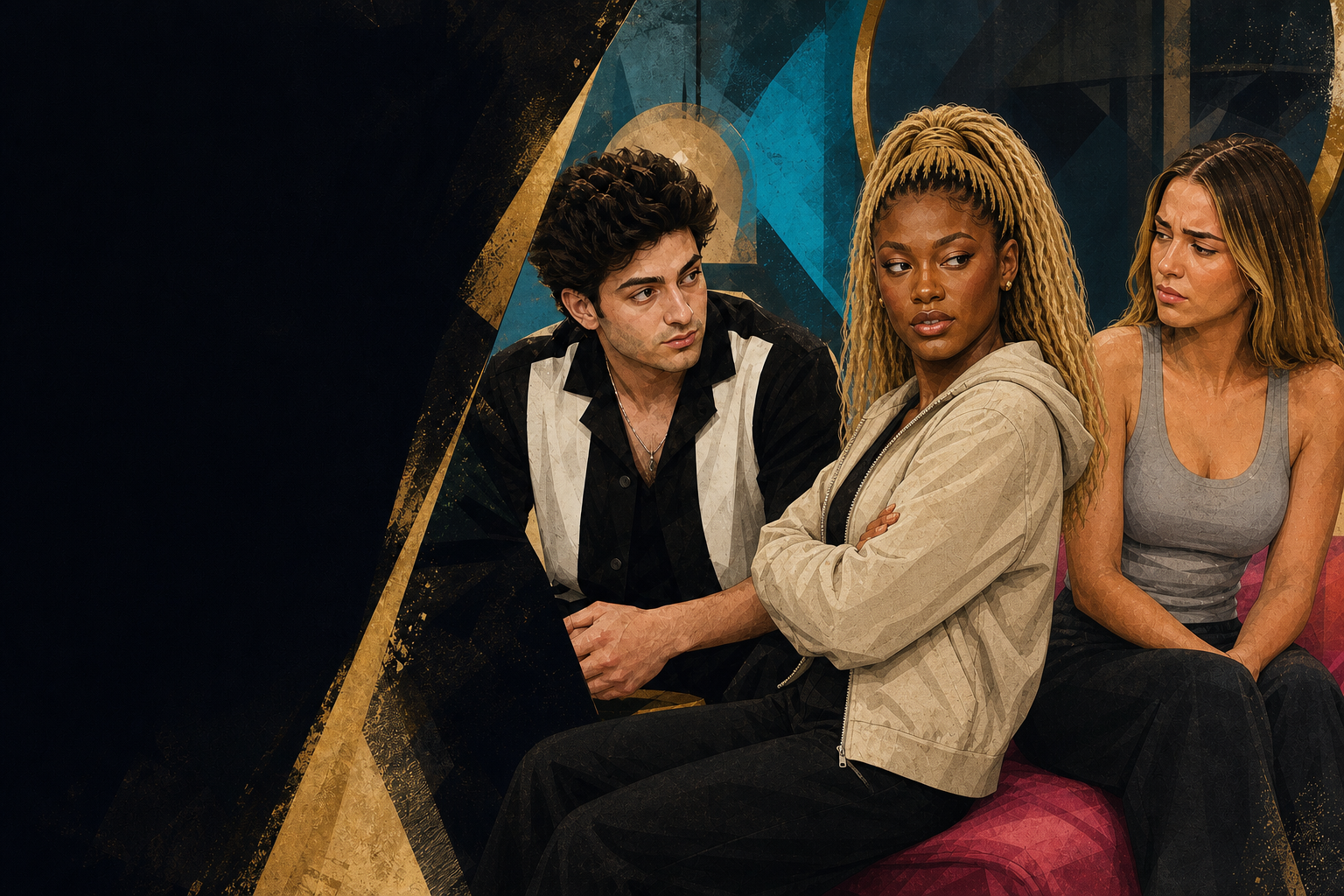Editorial illustration for Dee plots distance from Taylor so Drew won’t get suspicious.