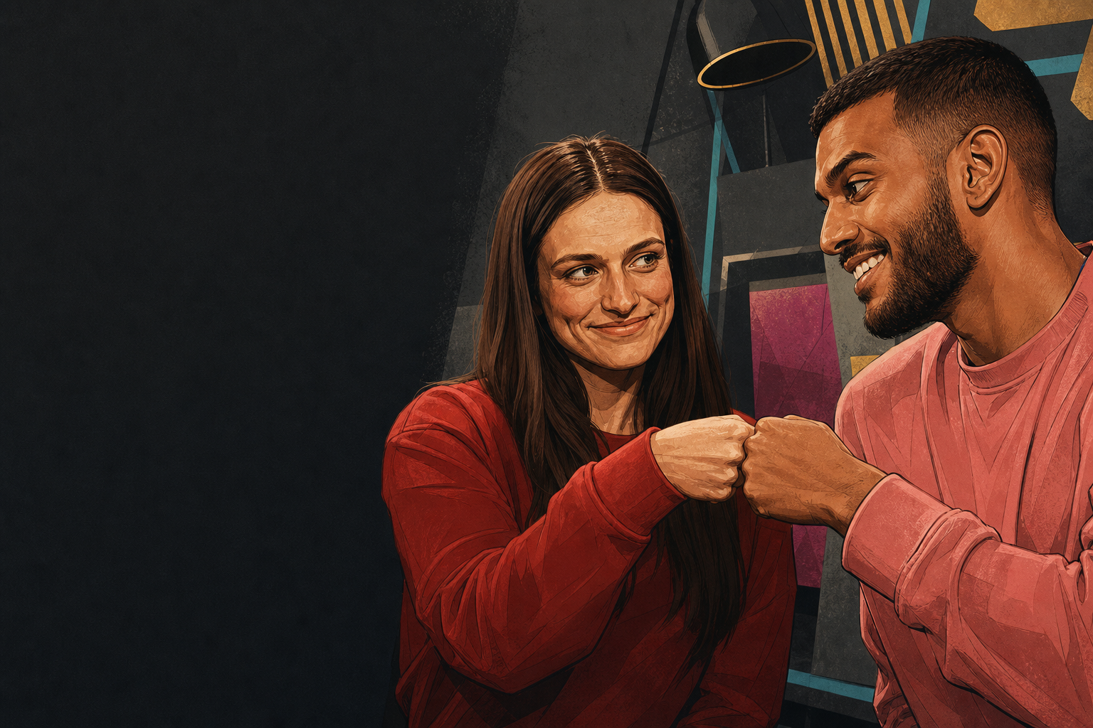 Editorial illustration for Yash fist-bumps Mallory after she confirms she won’t use the veto.