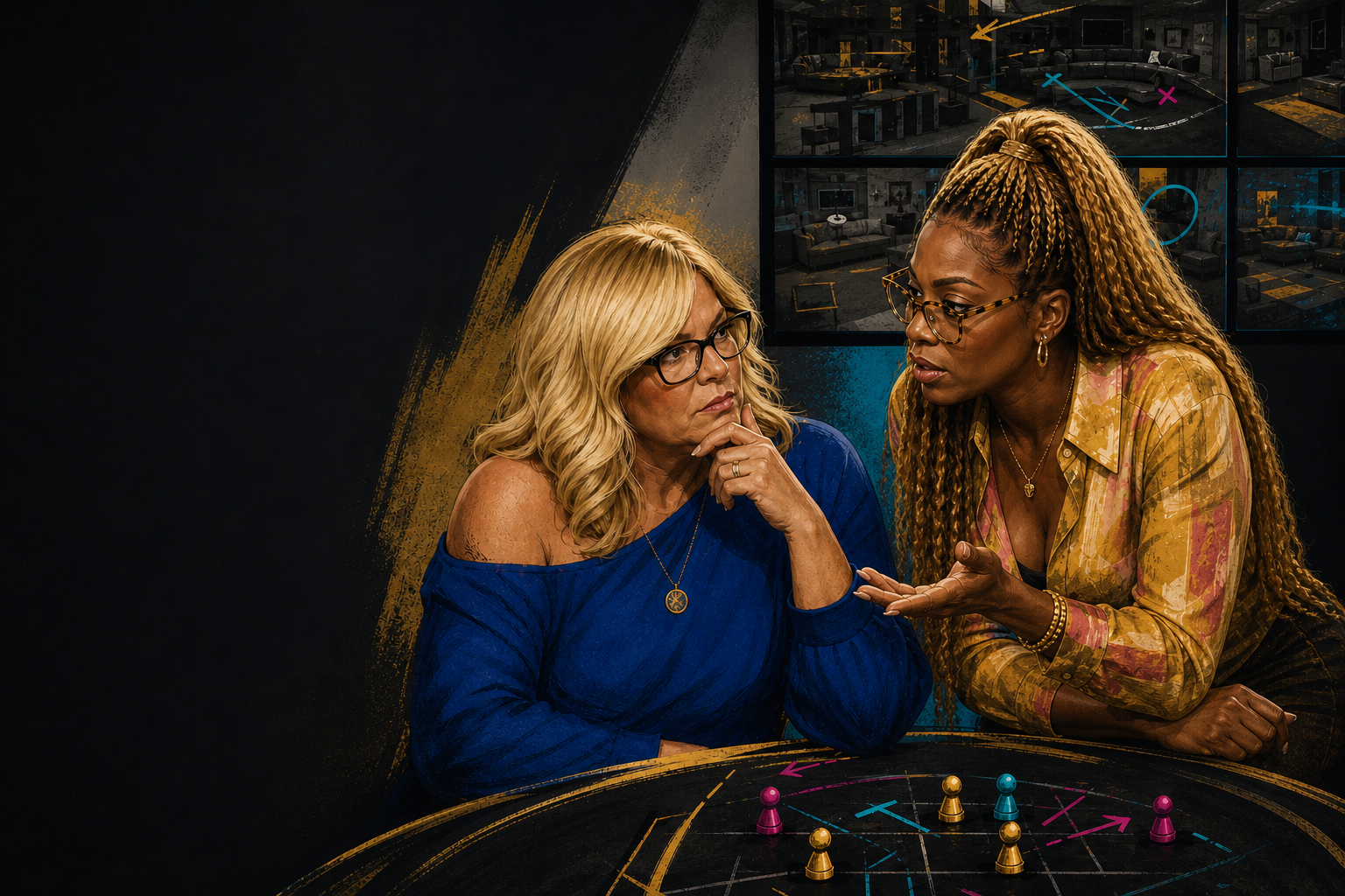 Editorial illustration for LaTrice campaigns to Angela on who holds the votes for the week.