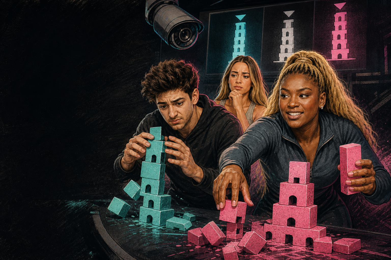 Editorial illustration for HOH comp pressure swings: Dee gains ground as Drew struggles and Taylor stays in the mix.