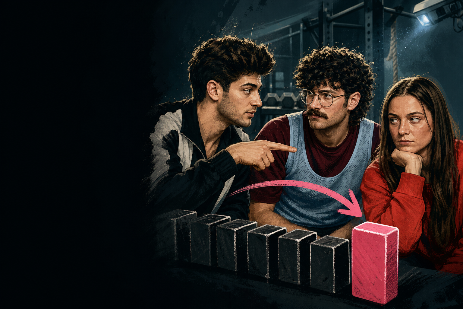 Editorial illustration for Drew tells Barrett the target logic shifts to Mallory if Drew goes up.